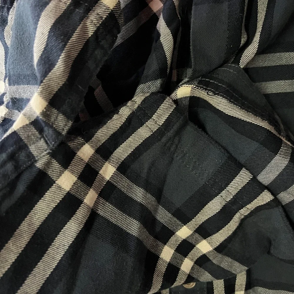 ATG Wrangler Mens 2XL Blue Plaid Flannel Shirt Elbow Patches Outdoor Utility